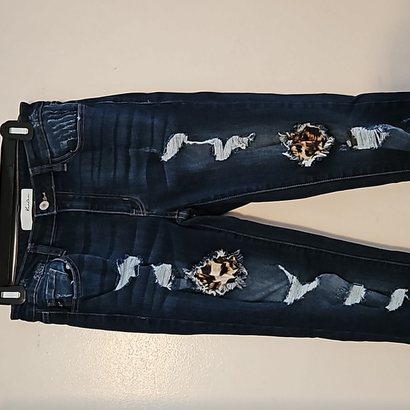 Kacan distressed patchwork leopard skinny jeans size 9/28 NWOT - Picture 2 of 9